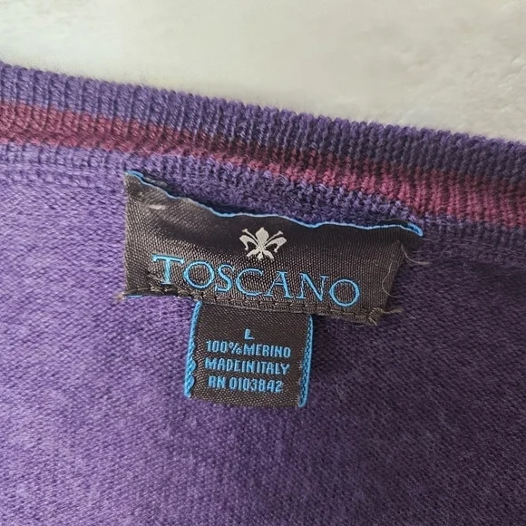 Toscano sweater mens large 100%  Merino wool Pullover  Purple made in Italy - Picture 2 of 11